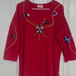 Quacker Factory 2X beaded red nautical top